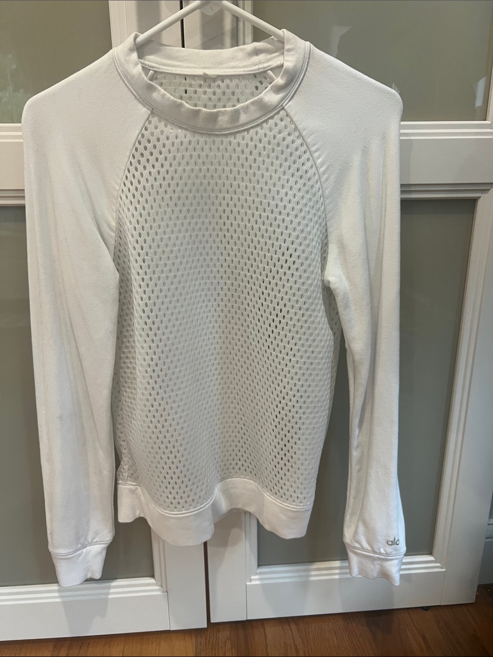 White Perforated Long-Sleeve Sweater/ Alo